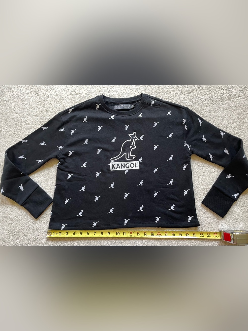 Kangol Black Kids Logo Pullover with White Kangaroo Print